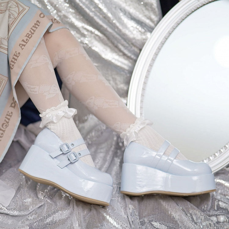 Riemchen Leichte Schuhe Plateau Blau mit Schnalle Sweet Dual