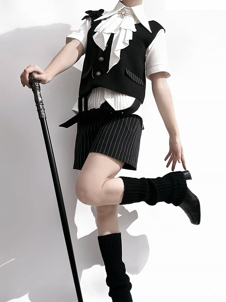 Fashion Ouji Collar Jabot Pointed Shirt Short Lolita Sleeves Foldover White