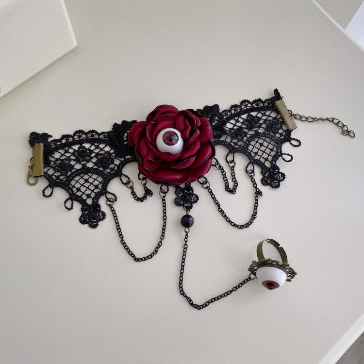 Schwarz-rotes Armband mit Augapfelring