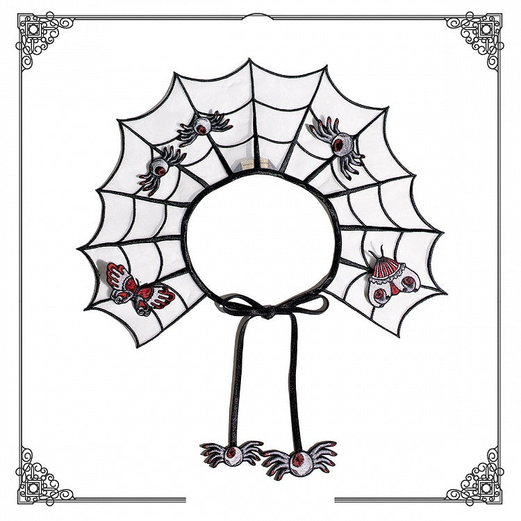 Spider Web Embroidery Brooch Organza and Butterfly Moth Fake Collar Detachable with Black White
