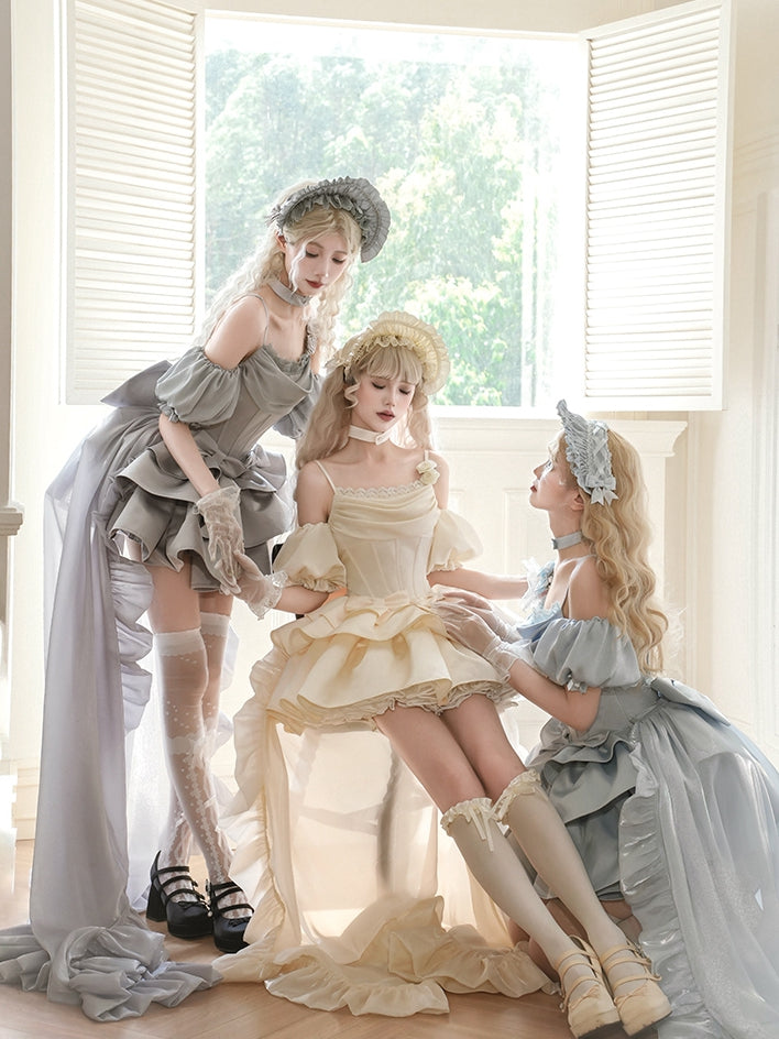/ Puffärmel Grau Beige Blau