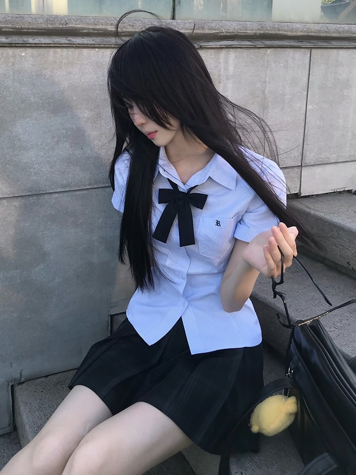 Uniform Kurzes Muster Blaues Hemd Stil Gestreifte JK Ärmel Preppy