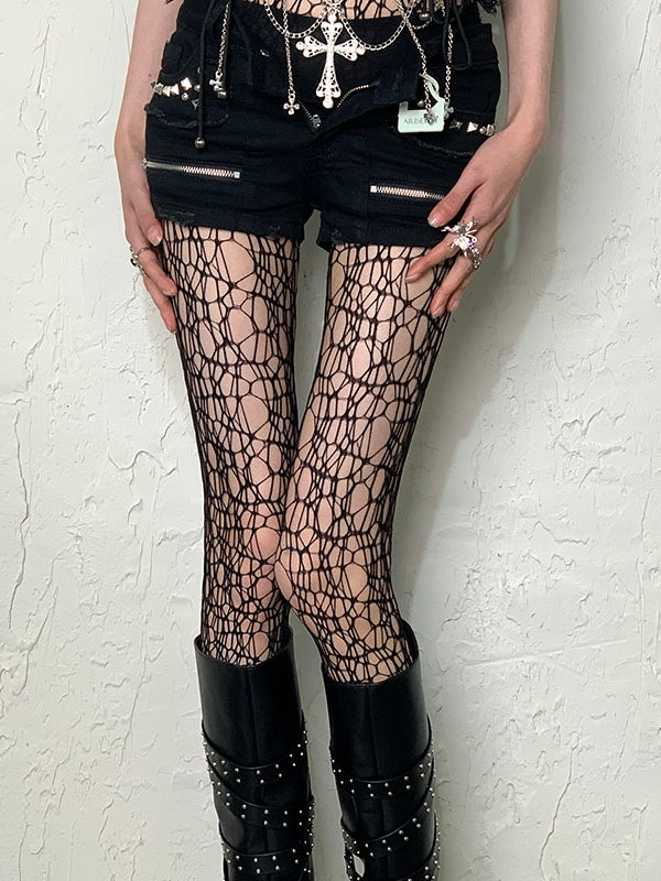 Y2K Asymmetrical Tights Gray/White/Black/Brown Hollow-out Design