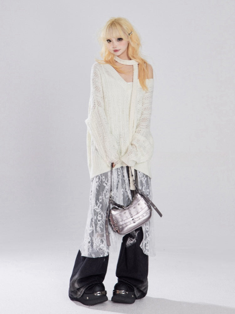 White Contrast Lace Patches Glamorous Cami Top Tiered Ruffles