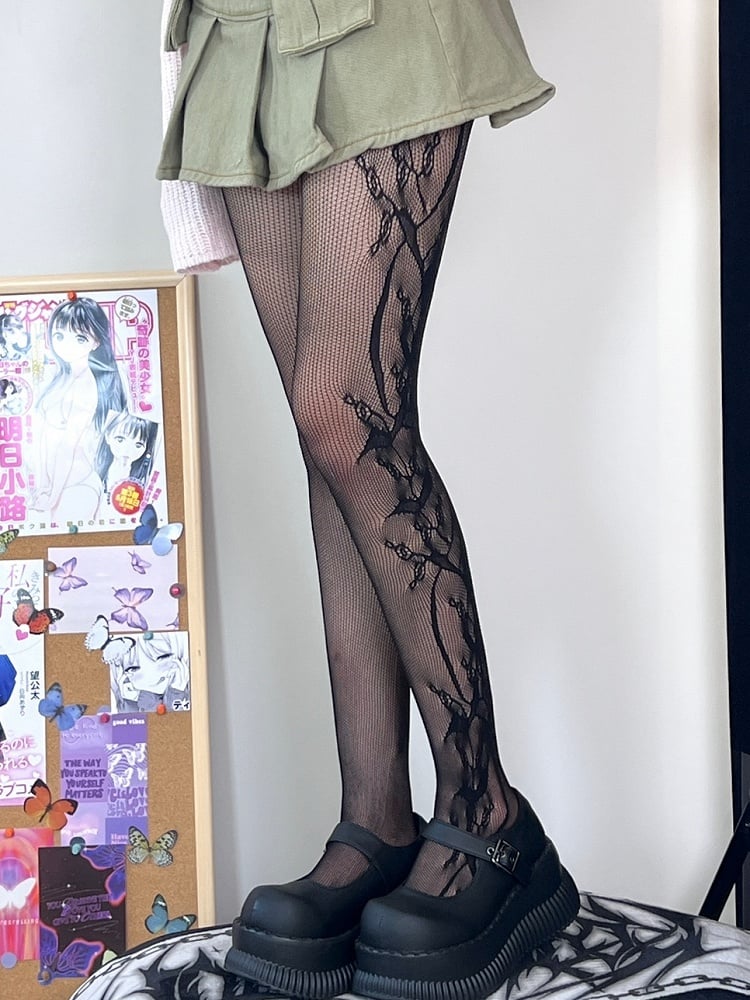 Hollow-out Red/Black Tights