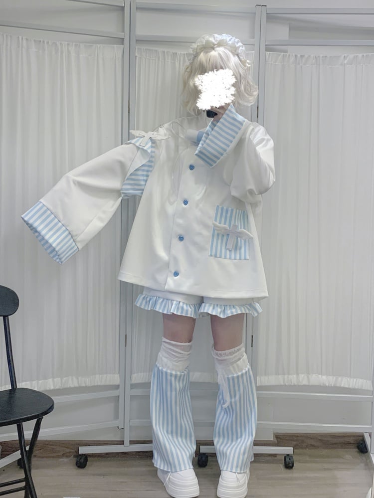Tenshi Kaiwai Weiß & Blau Streifen Yami Kawaii Komplettset