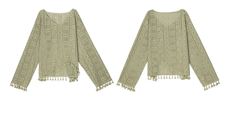 Hem Top with Belt Bohemian Green V-neck Tassels
