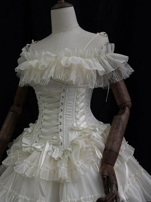 Lolita Lace-up Boned Corset White Details Gothic