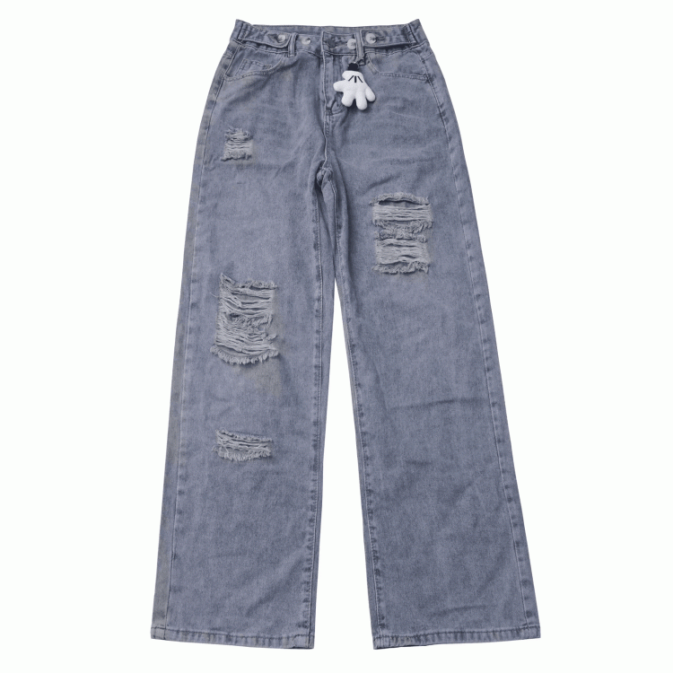Straight-leg Jeans Blue Low Charm Free Rise Distressed Holes with