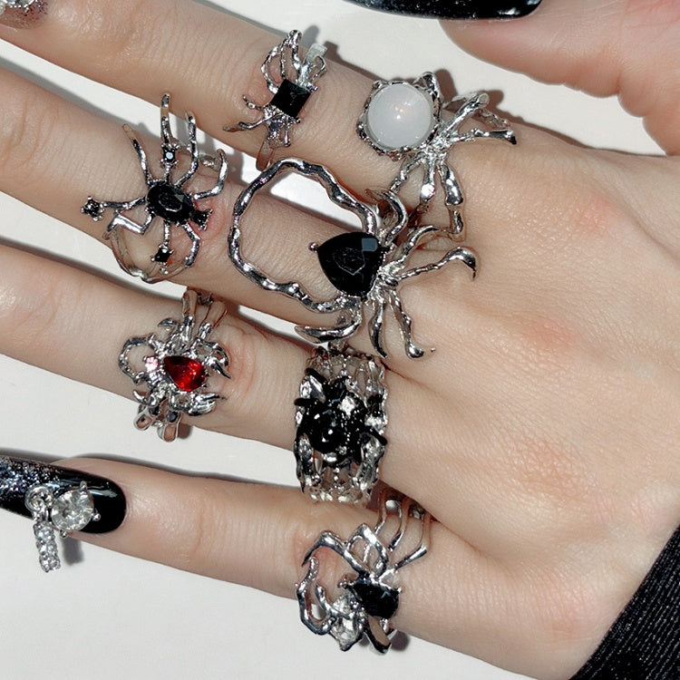 Set Spiders 7 Rings Silver Punk