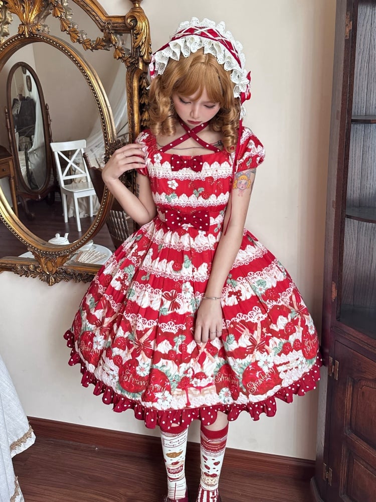 Red Strawberry High Waist Sweet Lolita Dress