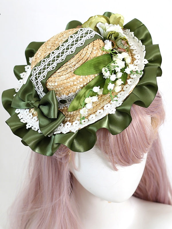 Der mit Lilien verzierte Hut Country Kei Valley Lolita Mini aus Stroh Mori