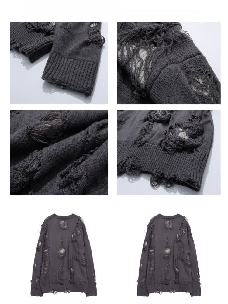 Reversible Gray Distressed Sweater - Cozy Fall/Winter Essential
