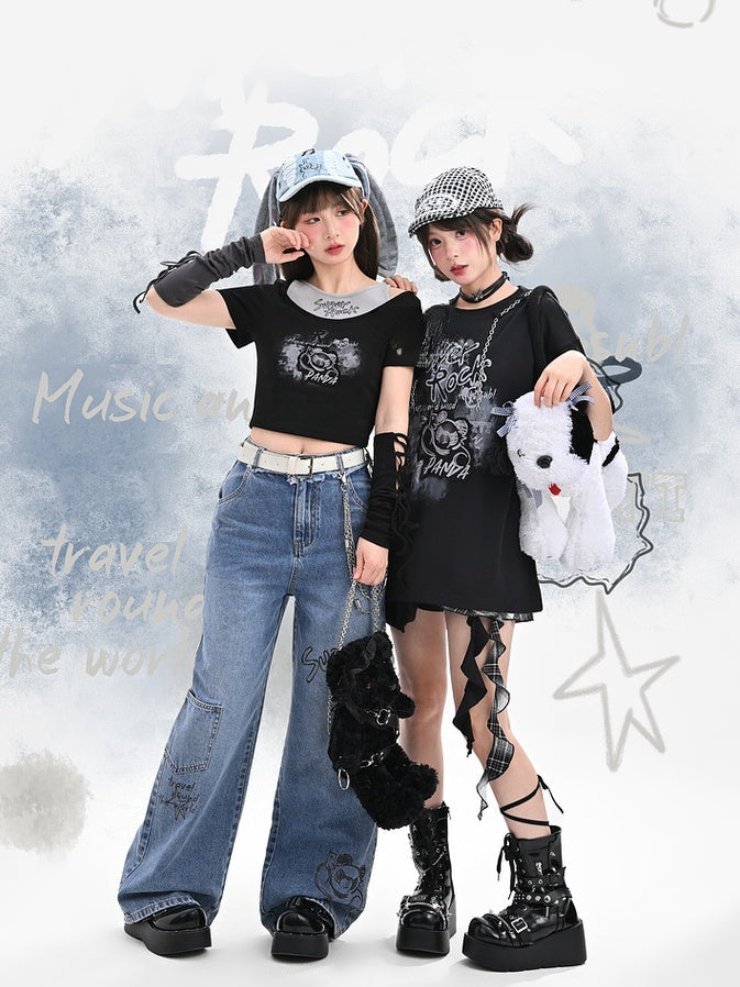 Version T-Shirt Y2K Black Graffiti Print Bittersweet Long/Short