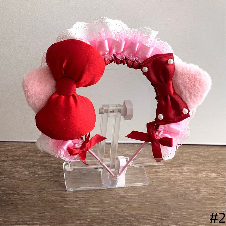 Available Color Kitty Ears Lolita Cute Bowknot Beads with Options Plush - Sweet KC 2