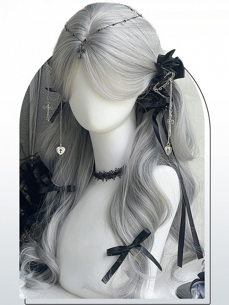 Wavy Bangs Gray Silver 65CM With Length Curtain Wig