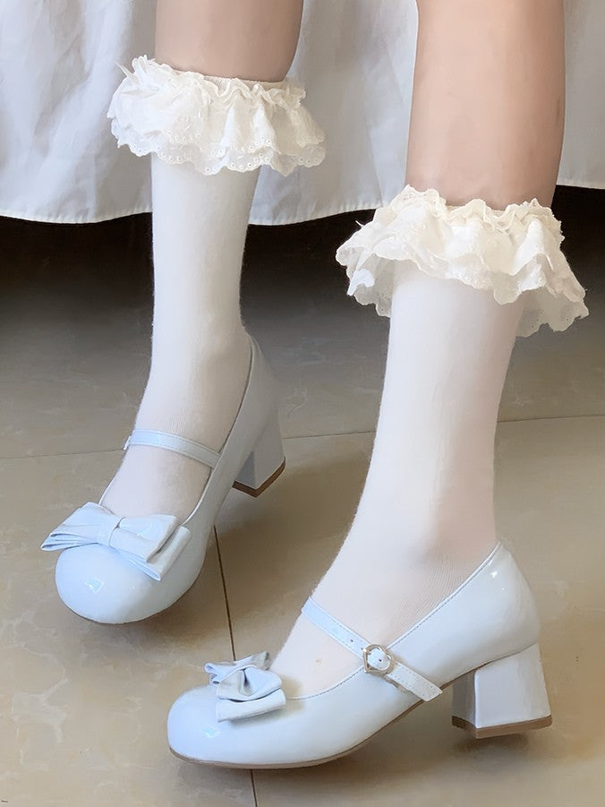 Lolita Zehenschuhe Mary PU – Weiches rundes Jane Blaues Leder