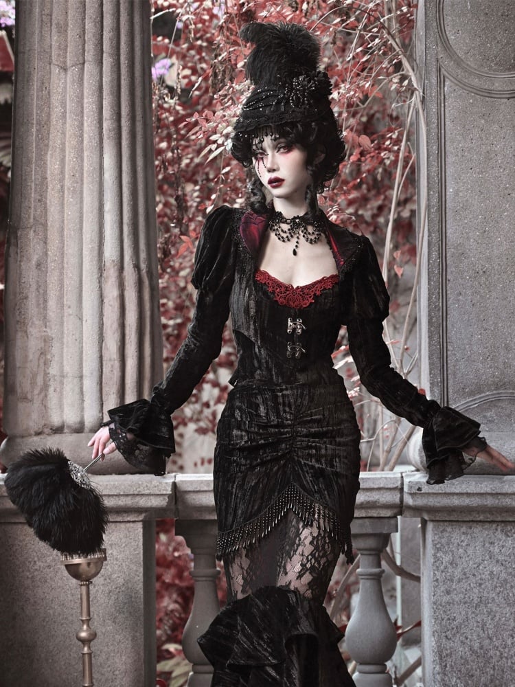 Halloween Gothic Schwarze Samt Kurze Vampirjacke