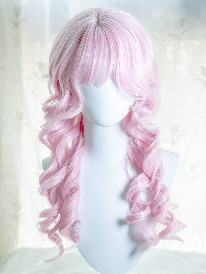 With 70CM Wig Pink Bangs Wavy Sakura Length