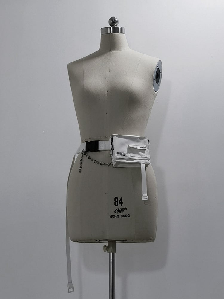 White Belt Buckle Waist Bag with Techwear Cyberpunk