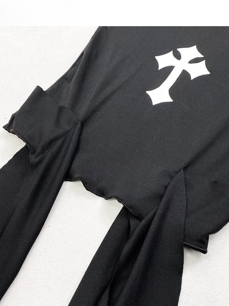 Glamorous Strapless Black Back Top Letter With Bittersweet Cropped Cross Print