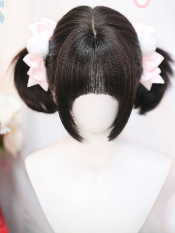 Bust Black 40-45CM Tea Above Wig Length Full Bangs With Wavy