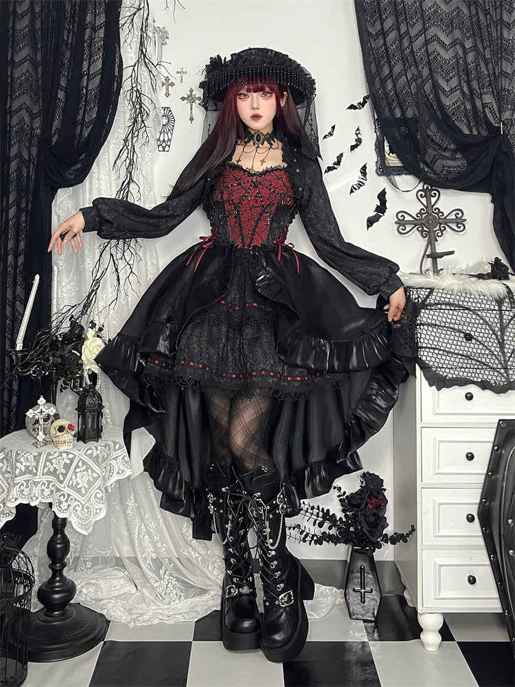 Schwarz-rote Rosenperlenkette Gothic Lolita Puffy Kleid Pulloverrock