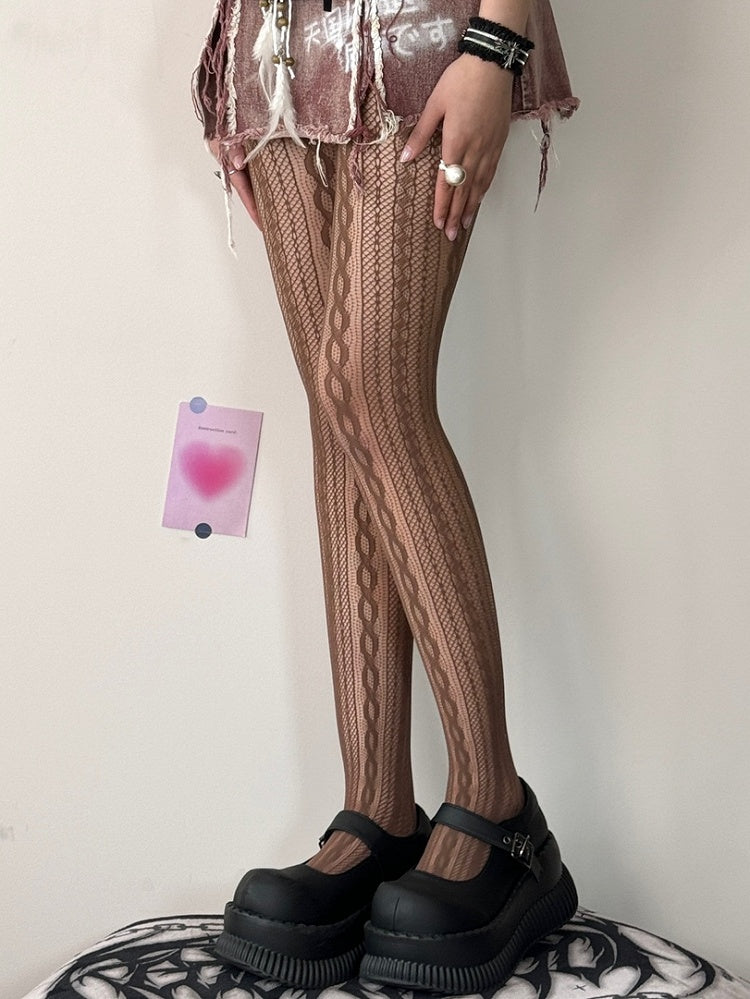 Hollow-out Purple/Brown/Pink Y2K Tights