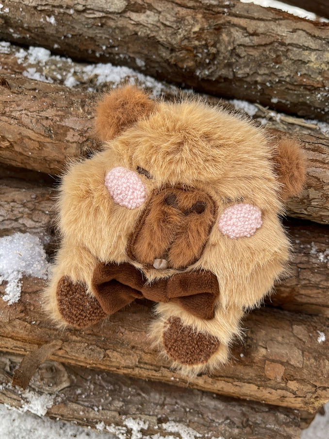 Niedlicher Capybara-verzierter brauner Plüsch-Kapuzenpullover