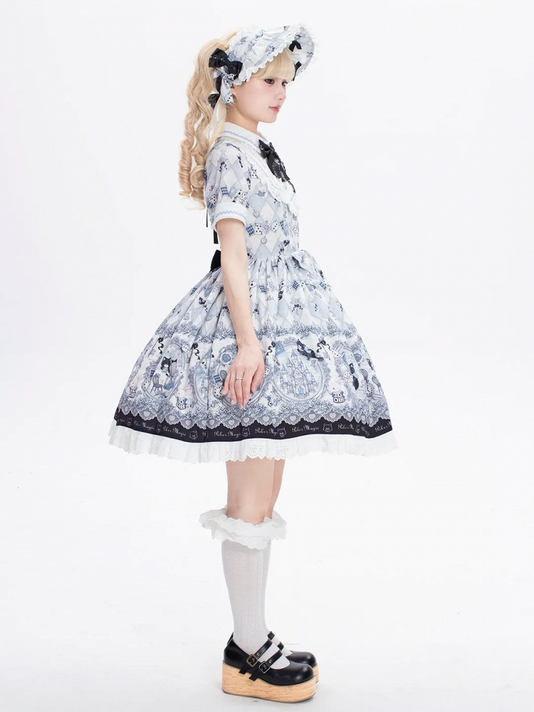 Sweet Wonderland and Kitty Lolita in Piece Dress One Print Alice Theme Bunny