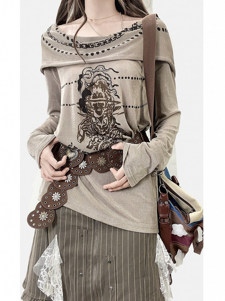 Cowl Print Khaki Fashion Design Hoodie Neckline Millard