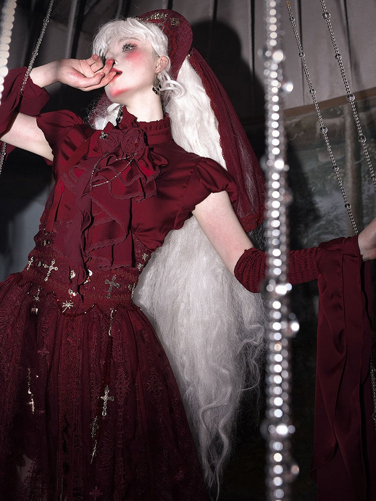 Red Puff Short Sleeves Gothic Lolita Blouse