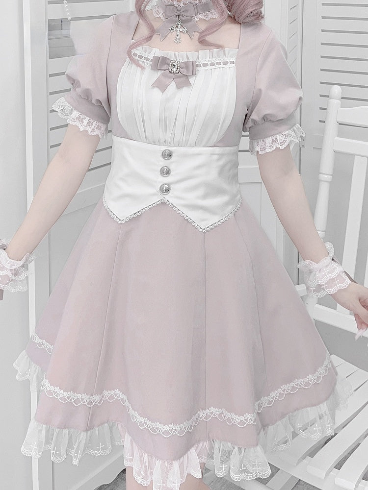 Kleidbesatz aus Spitze, Jirai Kei, weißes Set, volle Taille, Korsettgürtel-Design mit Rosa