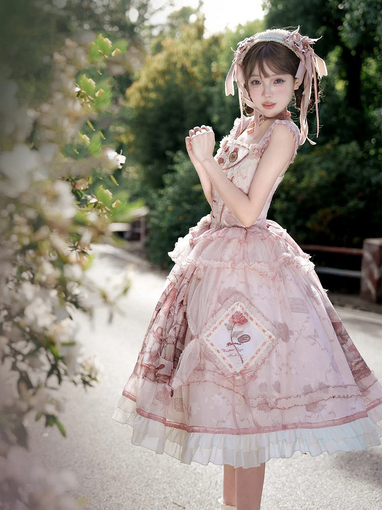 Pink Bunny Basque Waist Mushroom Skirt Princess and Jumper Lolita Print