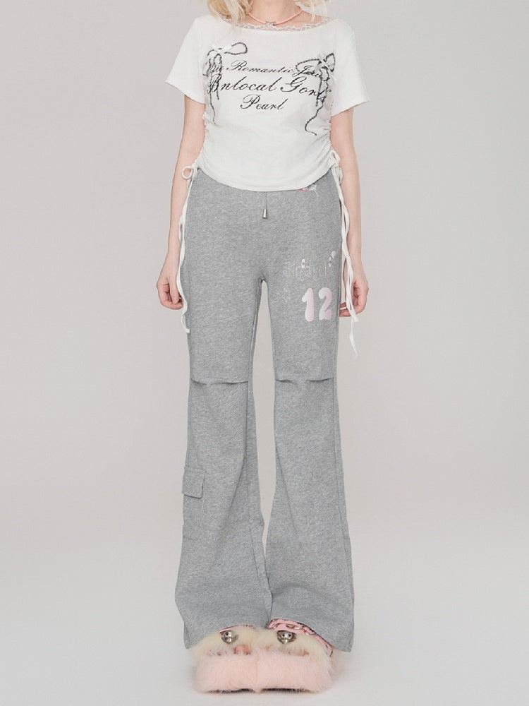 Grey Flared Pants with Cargo Pocket
