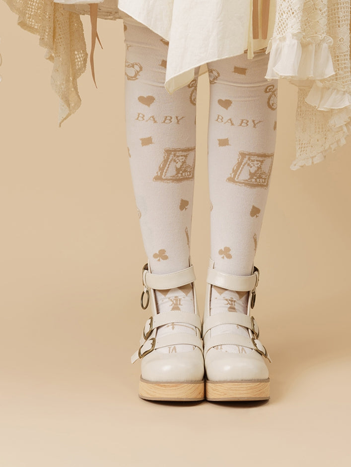 - Platforms Off-white Vintage Round Wood Sole 3 Straps Toe cm Wedge Grain Buckle 3–5