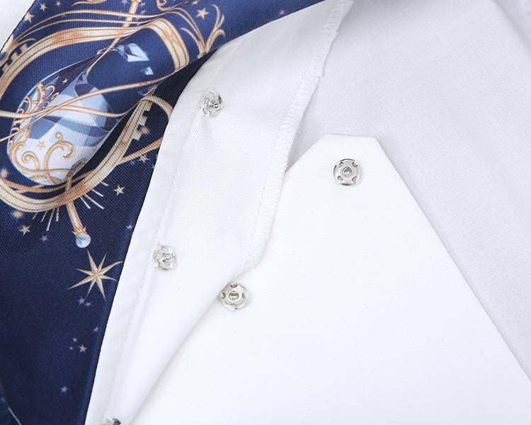 Dark Blue Celestial Globes Print Sailor Collar White JK Uniform Top