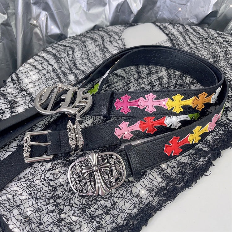 3 Optionen Schwarzer PU Cross Punk Taillengürtel