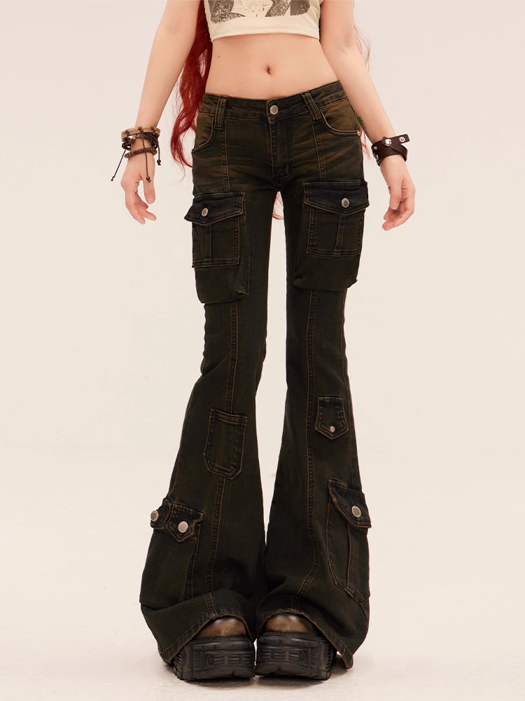 Taschen Flared Jeans Rise Cargo Schwarz Low