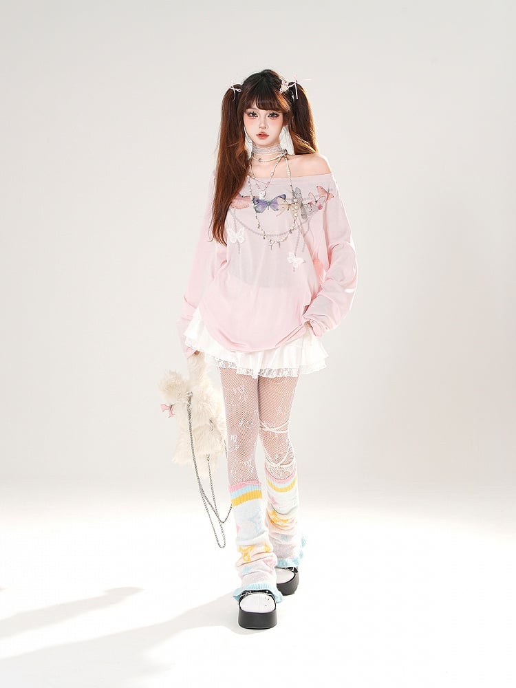 Back Cutout White/Pink Asymmetrical Detail Butterfly-shaped