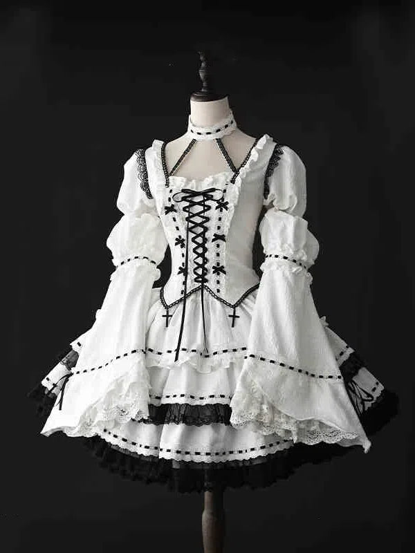 女の子の袖付きトップスとスカートの衣装、ロリータ、取り外し可能なファンアート、マジックファッション、パフゴシック+