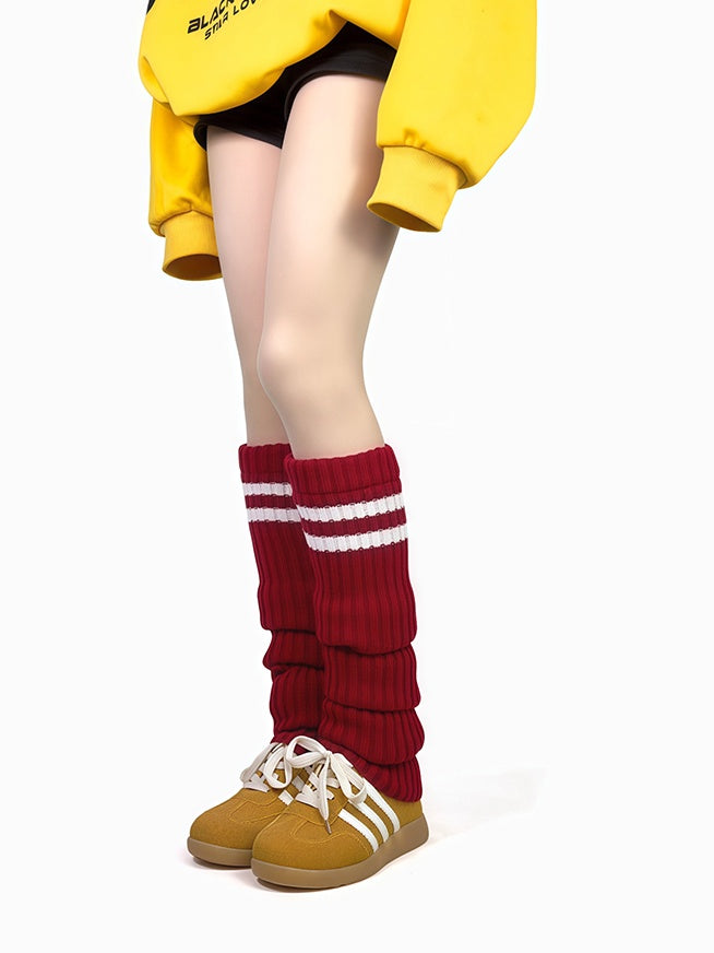 Apricot Overknee Striped Pattern Knitted Leg Warmers