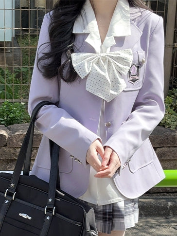 Style Collar Beige/Purple/Pink Uniform JK Blazer Preppy Notched