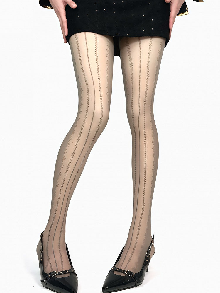Tights White/Black/Brown/Gray Pattern Striped