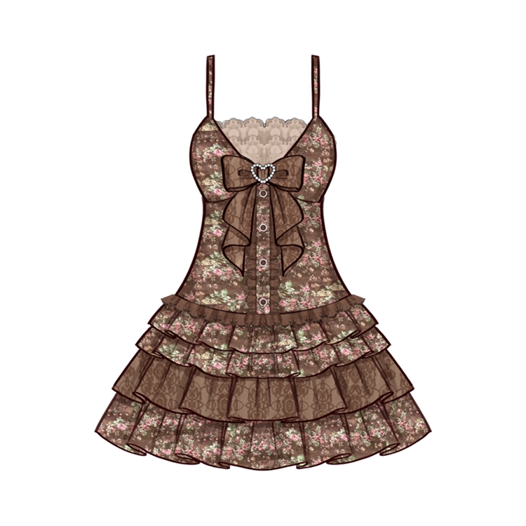 Top / Plus Size Brown Floral Print Slip Dress Mint Green