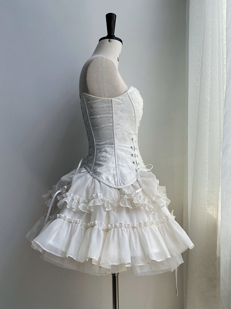 Hem Ruffle Skirt Gothic White Lolita Drawstring