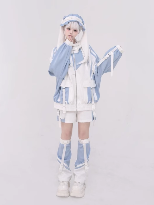 Techwear Shorts Light Colorblock White Blue and Tenshi Kaiwai