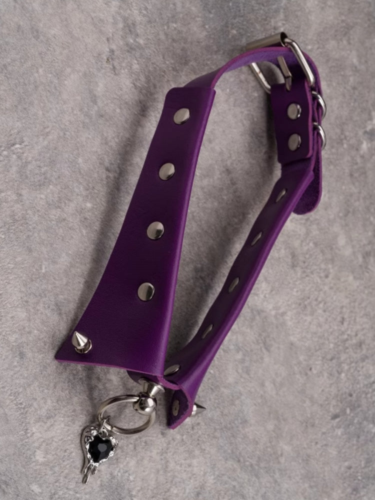 Studs Pendant Purple Heart Choker Gothic Decorated Rhinestone Details