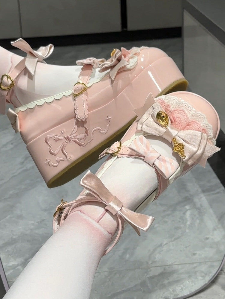 Lolita Sweet Pink Platforms Bowknot Decorated Details Spoon