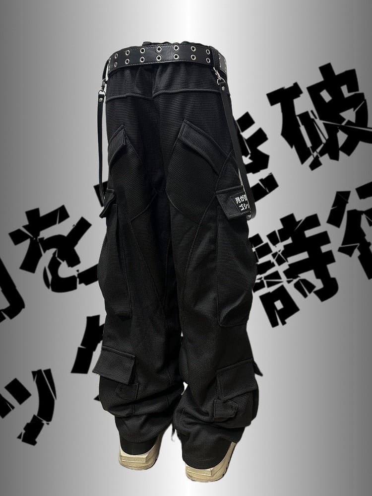 Applikation Schwarz Punk Weites Bein Cargo Kreuz Verziert Rock Taschen Hose Brief Und